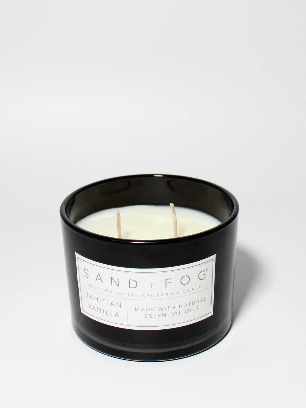 Tahitian Vanilla 12 oz scented candle Black vessel with Carved geometric lid