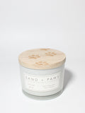 Sand + Paws Ocean Mist 12 oz scented candle White vessel with Carved Paw Print lid