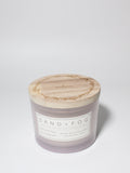 Eucalyptus & Lavender 12 oz scented candle Light purple vessel with "relax" carved lid