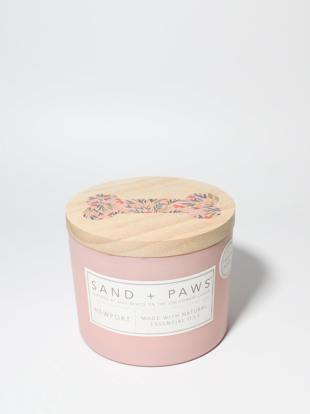 Sand + Paws Newport 12 oz scented candle Peony vessel with Painted Dog Bone lid