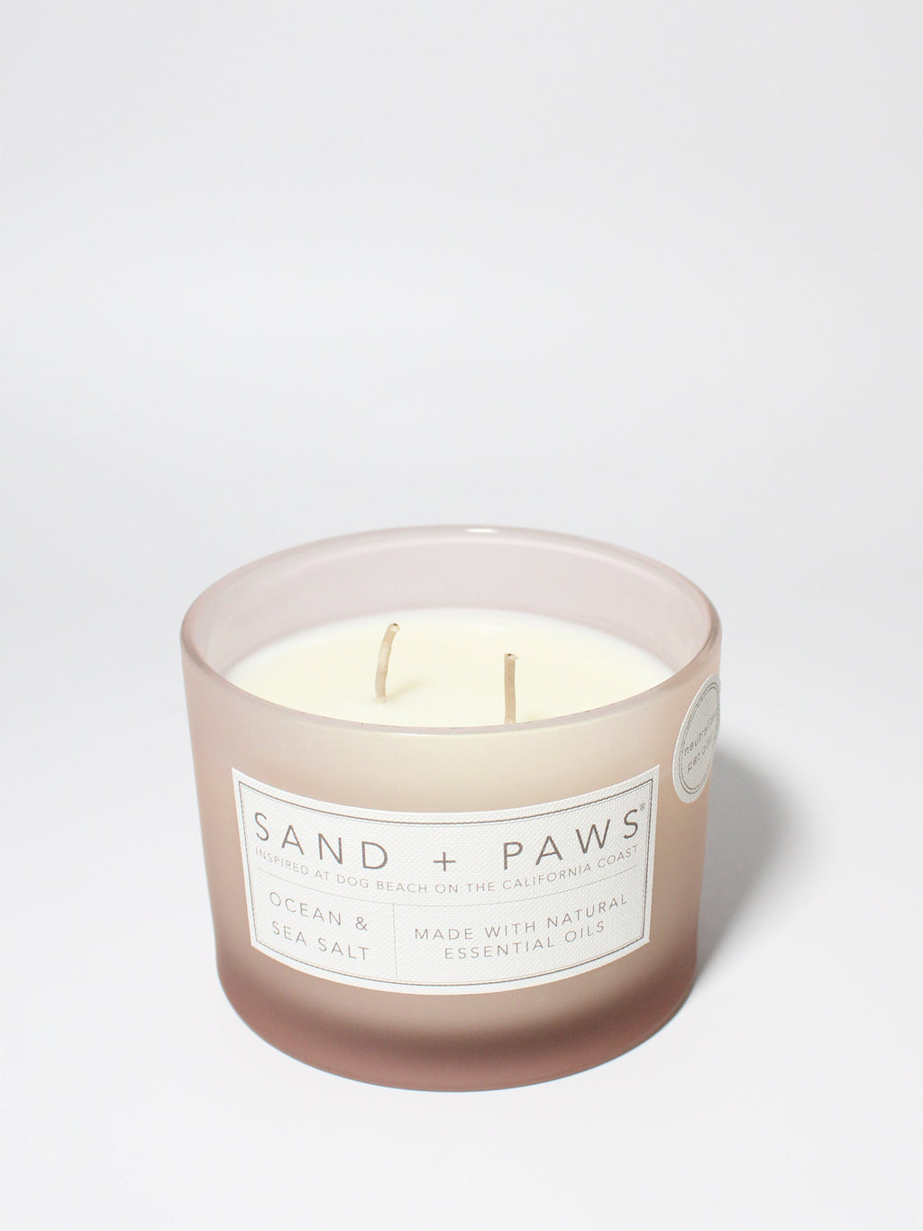 Sand + Paws Ocean & Sea Salt 12 oz scented candle White Vessel with Carved LOVE Lid
