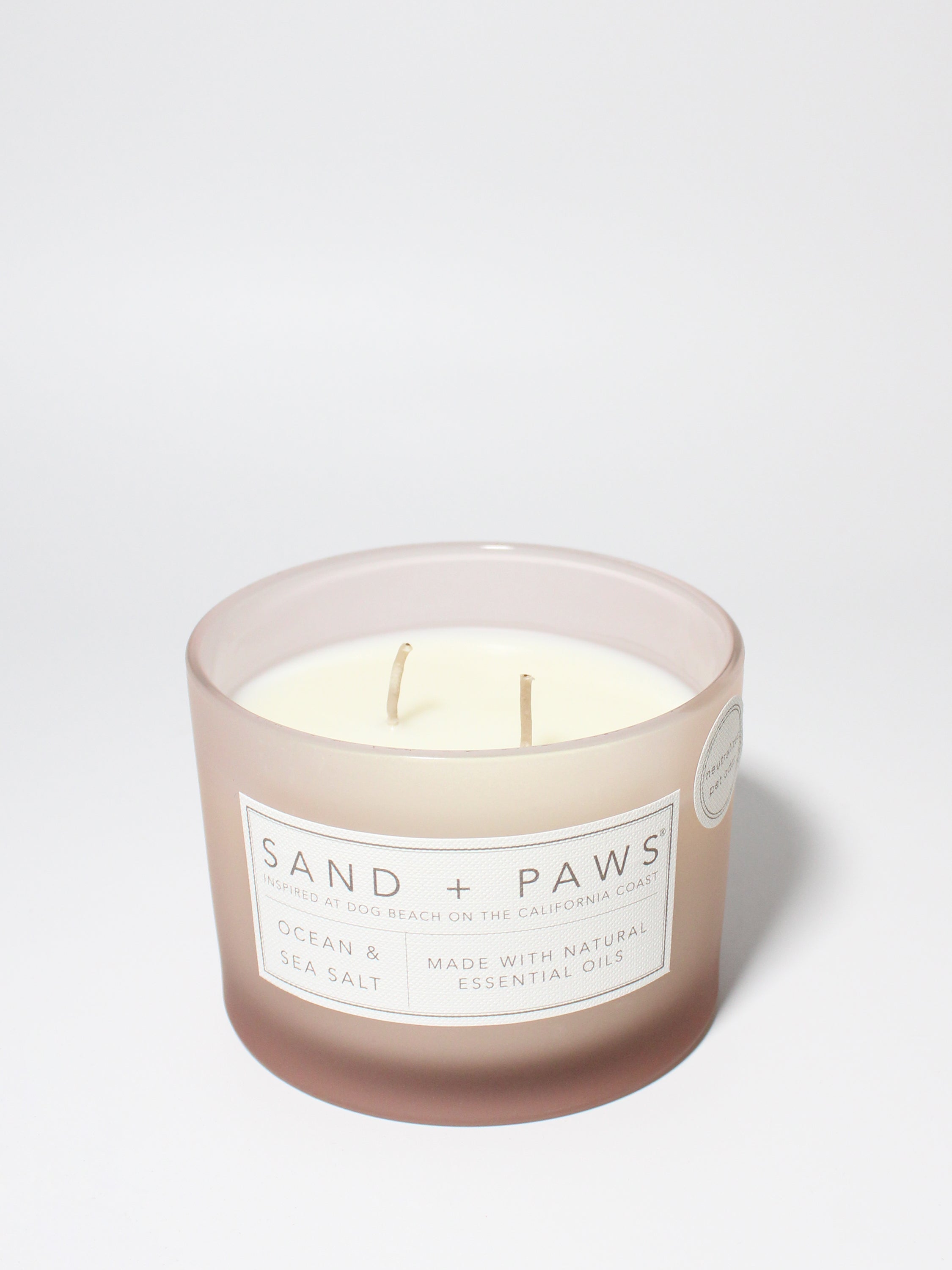 Sand + Paws Ocean & Sea Salt 12 oz scented candle White Vessel with Carved LOVE Lid