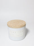 California Beach House 12 oz scented candle White vessel with Carved Mandala lid