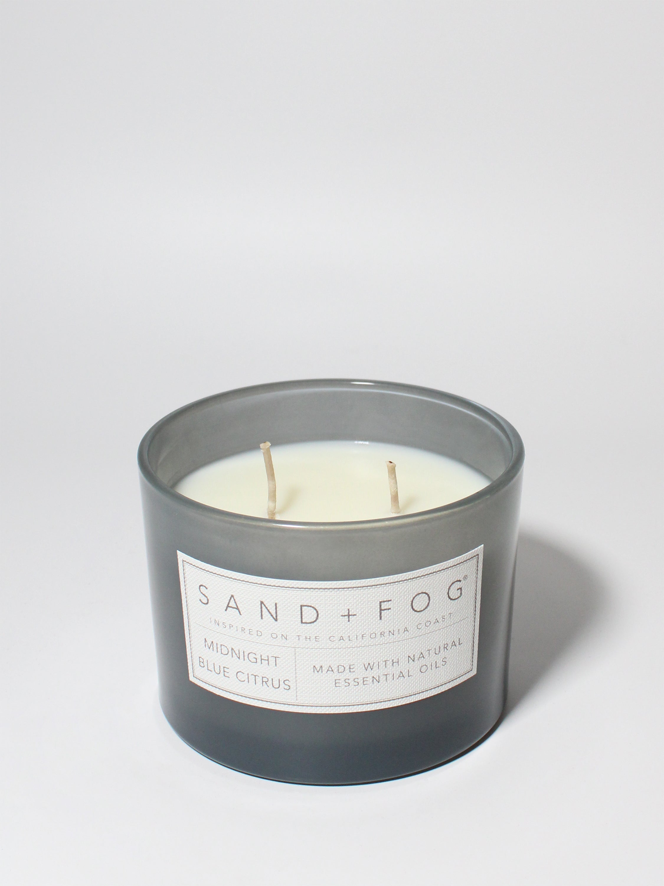 Midnight Blue Citrus 12 oz scented candle Blueish Gray vessel with Painted Dot lid