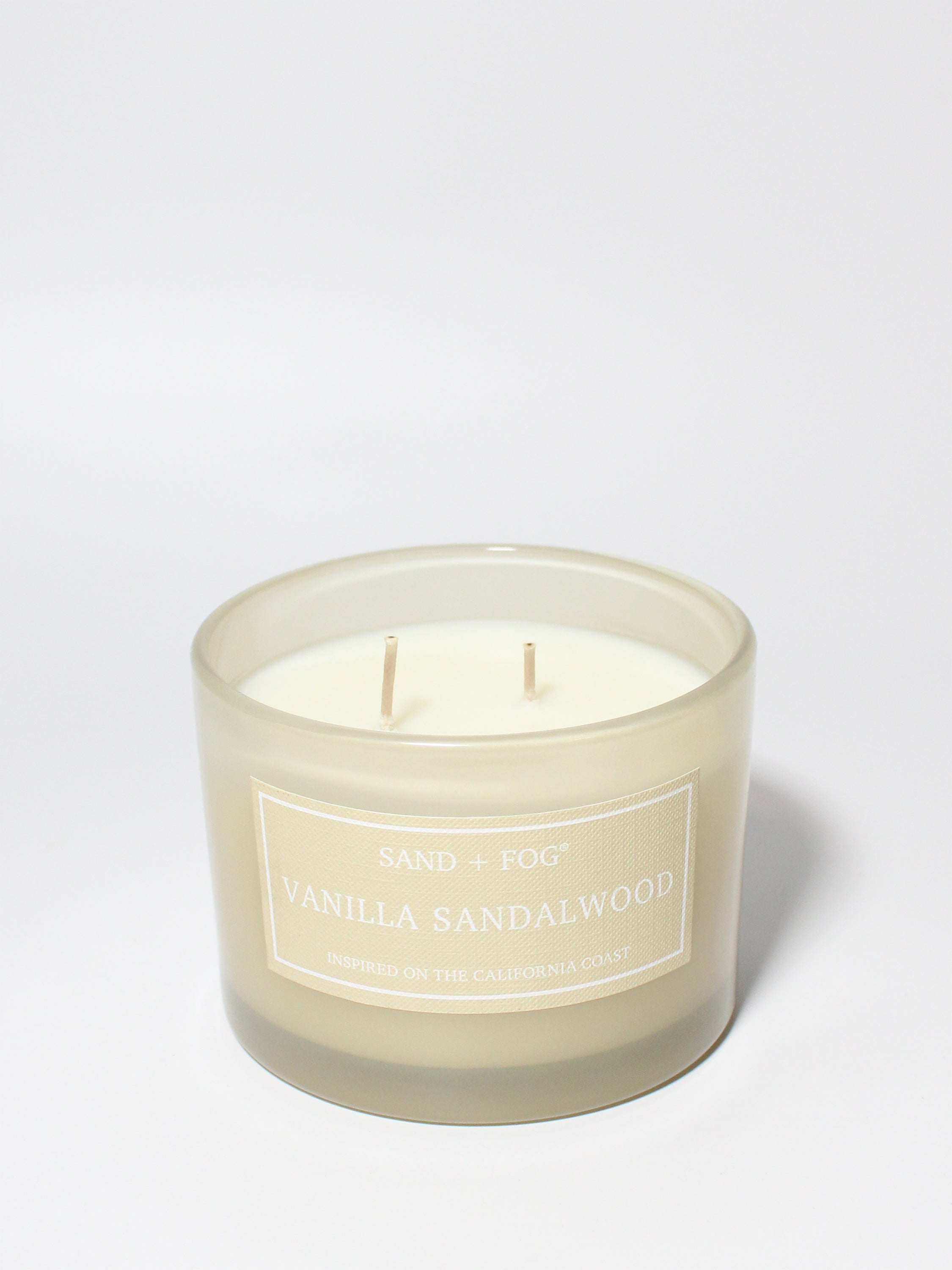 Vanilla Sandalwood 12 oz scented candle Flax vessel with wood lid