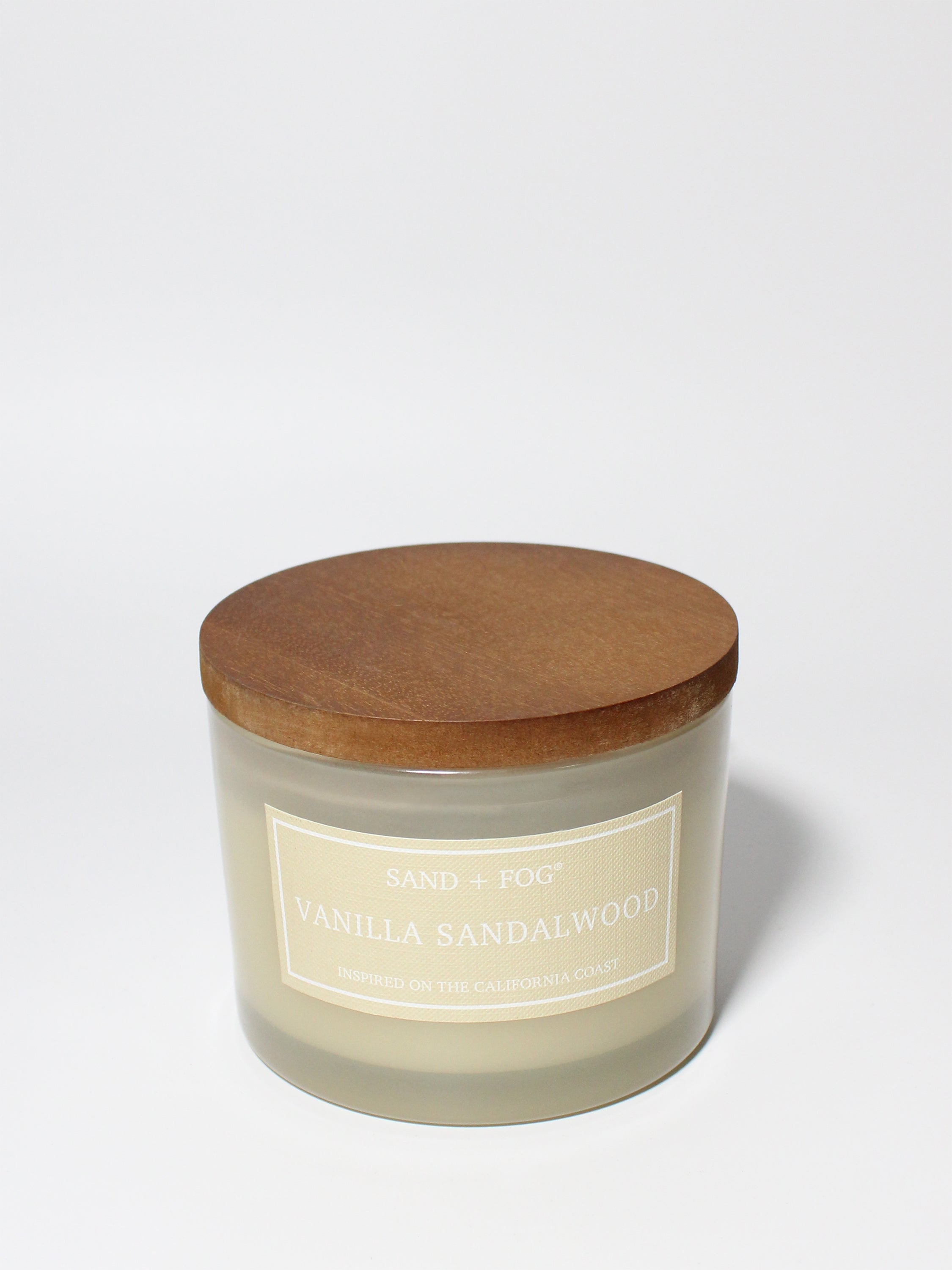 Vanilla Sandalwood 12 oz scented candle Flax vessel with wood lid