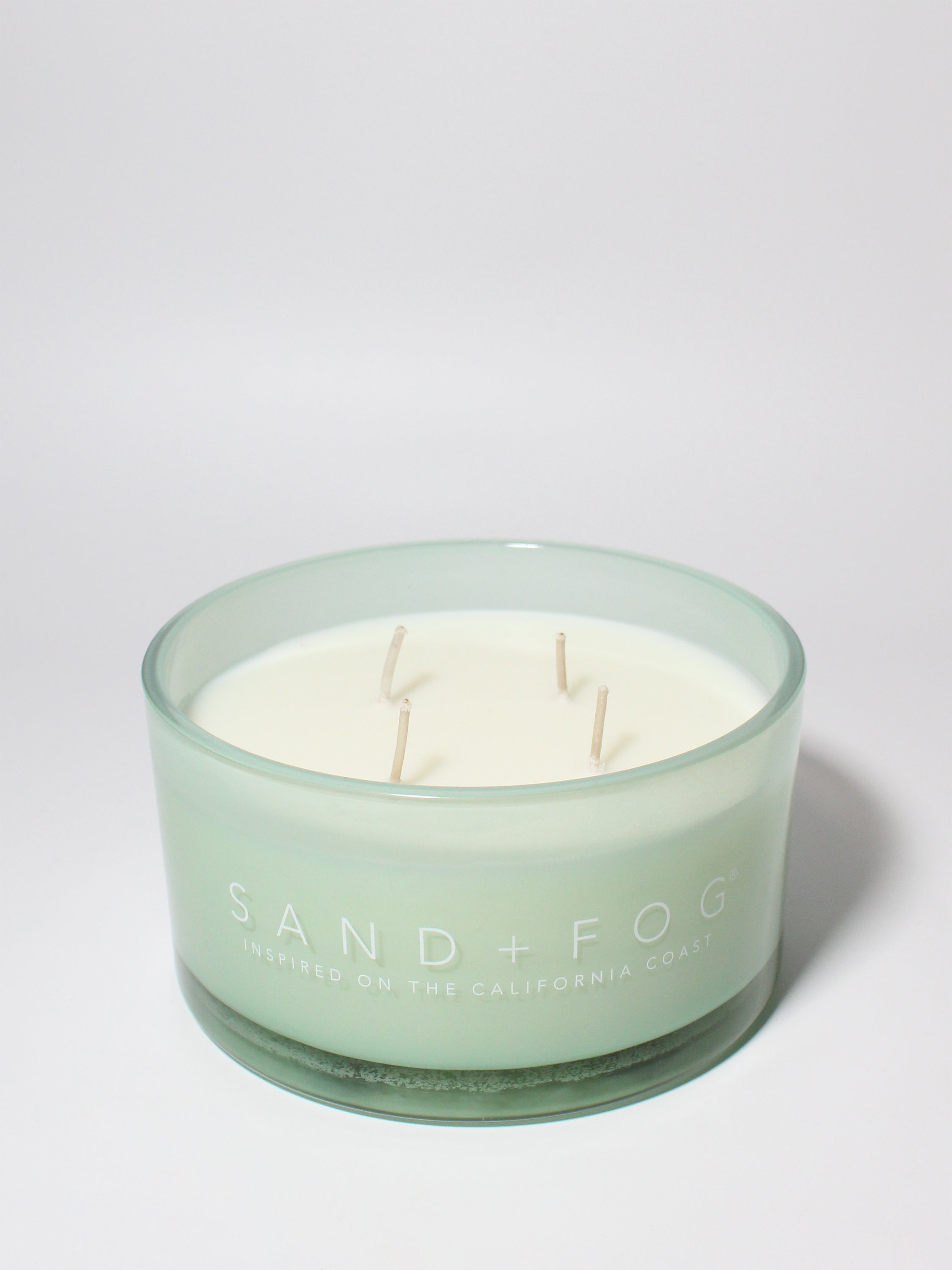 Eucalyptus Spa 23 oz scented candle Seafoam vessel with Sand+Fog wood lid