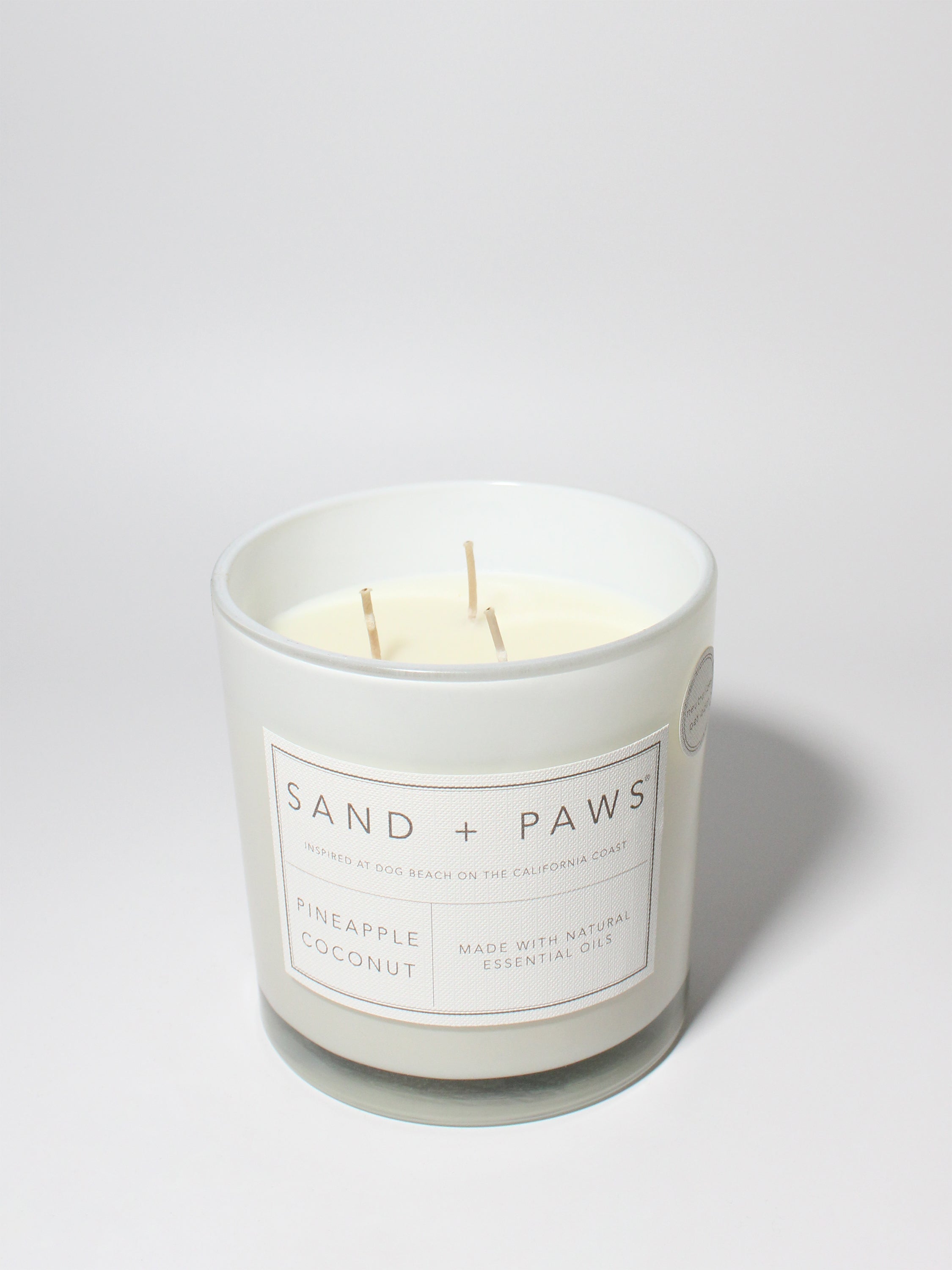 Sand + Paws Pineapple Coconut 21 oz scented candle White vessel with Multi-Breed carved wood lid