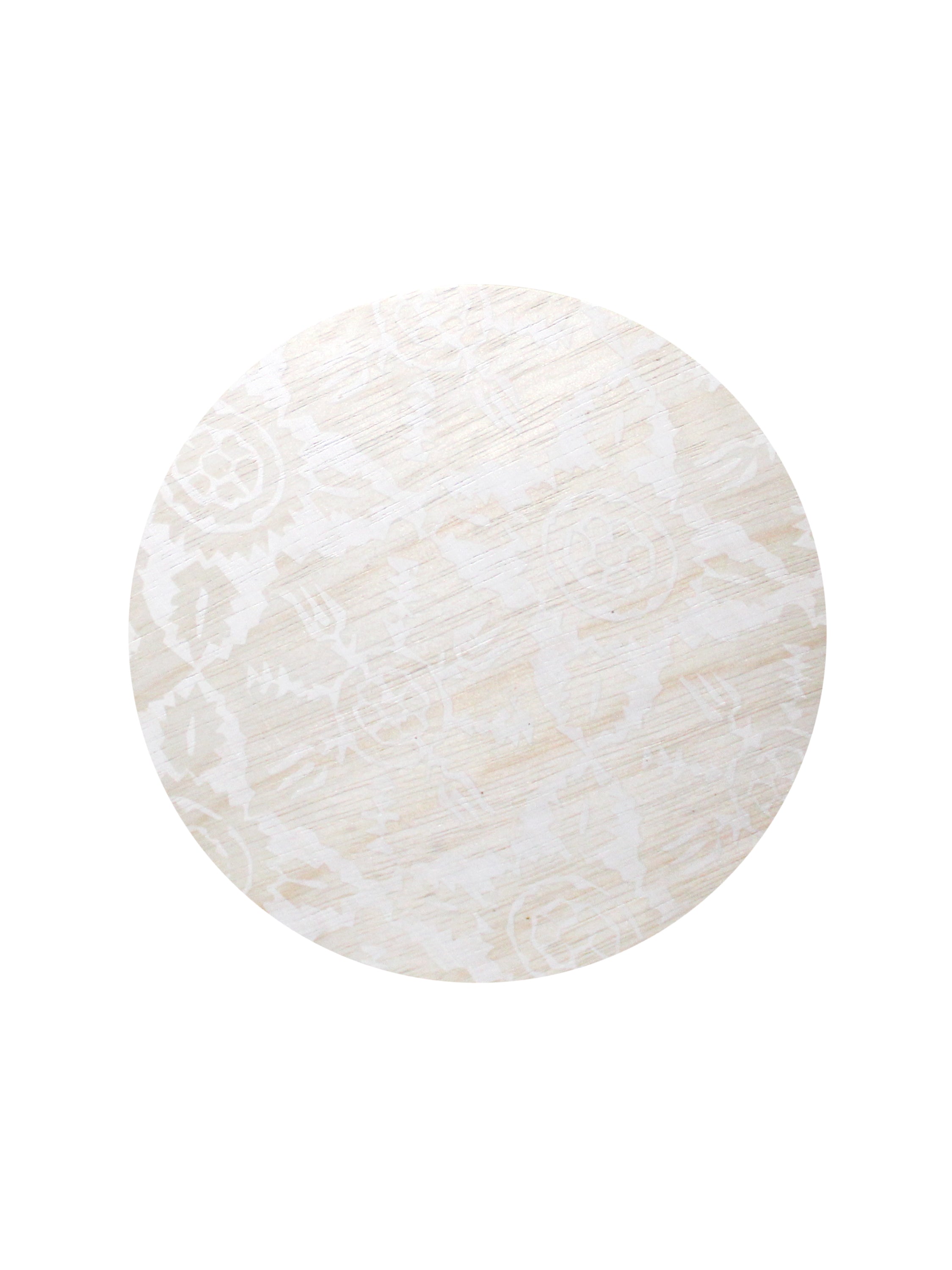 Wood lid with painted flower design in white